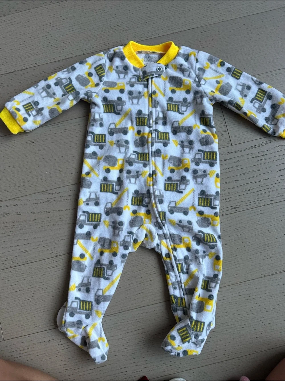 Carter's Yellow and Gray Construction Vehicles Fleece Footed One-Piece